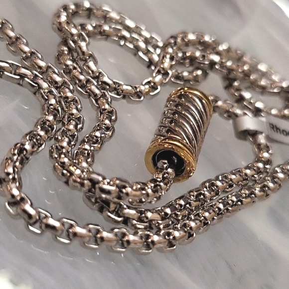 18k Rhodium Plated 20" Box Link Chain Magnetic Cable Barrle Clasp - Picture 11 of 11